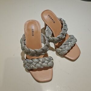 NWOT Torrid Shimmering/Sparkly Silver Braided High Heels (Size 7.5 WW)
